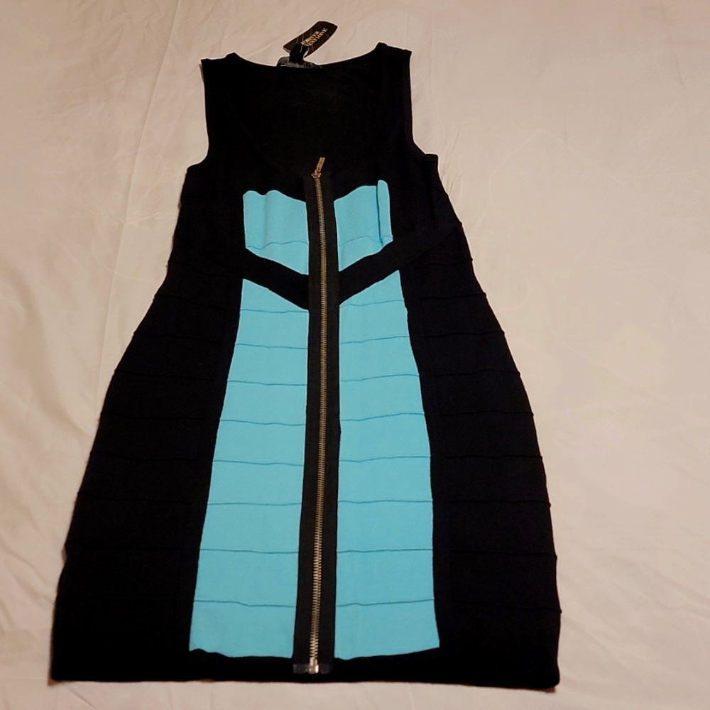 Sky blue and black bodycon dress